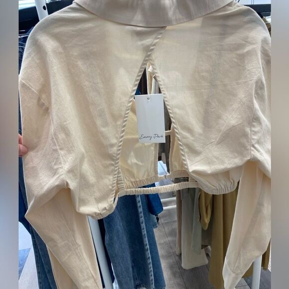 Emory park blouse short beige long-sleeved .NEW - Picture 9 of 11